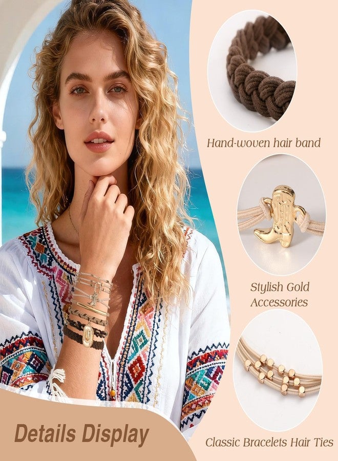 SYGY 6 PCS Hair Ties Bracelets for Women, Boho Hair Ties for Thick & Thin Hair, Elastic Hair Bands That Double as Stylish Jewelry, Dual-Use Stretch Bracelets, Hand-braided Ponytail Holders, Cow Boy Pendant - Image 2